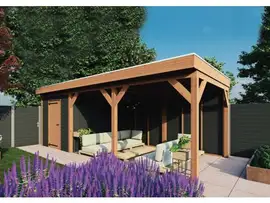 Fonteyn | Tuinhuis met Overkapping Traditioneel 7300 x 3300 | Zwart Geïmpregneerde Vuren Wanden