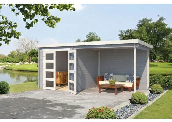 Outdoor Life Products | Tuinhuis met Overkapping Helena 472 x 230 | Gecoat | Platinum Grey-Wit