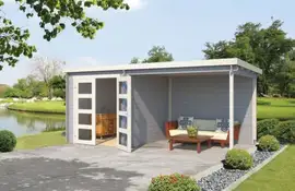 Outdoor Life Products | Tuinhuis met Overkapping Helena 472 x 230 | Gecoat | Platinum Grey-Wit