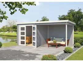 Outdoor Life Products | Tuinhuis met Overkapping Helena 472 x 230 | Gecoat | Platinum Grey-Wit