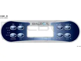 Balboa | Top Side Panel ML700 Clear - Jets 1, Jets 2, Blower, Time, Mode/Prog, Warm, Cool