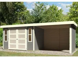 Karibu | Tuinhuis Mühlendorf 4 met Overkapping 2,8, Zij- en Achterwand | Terragrijs