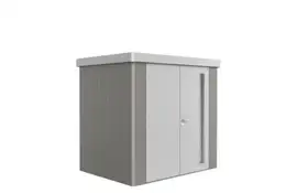 Biohort | Berging Neo 1B Variant 2.1 | Dubbele Deur | Wanden Kwartgrijs-Metallic - Dak Zilver-Metallic