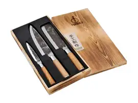 Olive Forged | 3-Delig: koksmes, hakbijl en universeel mes