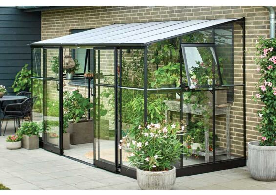 Royal Well | Qube LT 126 Tuinkas | Veiligheidsglas 3 mm met Polycarbonaat 6 mm Dak | Zwart Gecoat