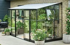 Royal Well | Qube LT 126 Tuinkas | Veiligheidsglas 3 mm met Polycarbonaat 6 mm Dak | Zwart Gecoat