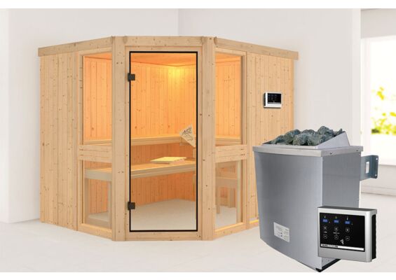 Karibu | Amelia 3 Sauna | Helderglas Deur | Kachel 9 kW Externe Bediening