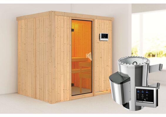 Karibu | Fanja Sauna | Bronzeglas Deur | Kachel 3,6 kW Externe Bediening