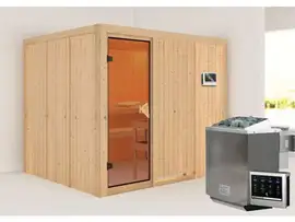 Karibu | Gobin Sauna | Bronzeglas Deur | Biokachel 9 kW Externe Bediening