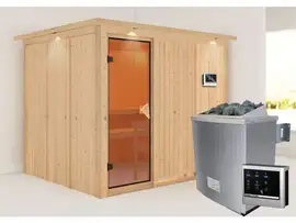 Karibu | Gobin Sauna met Dakkraag | Bronzeglas Deur | Kachel 9 kW Externe Bediening