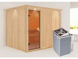 Karibu | Gobin Sauna met Dakkraag | Bronzeglas Deur | Kachel 9 kW Geïntegreerde Bediening