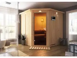 Karibu | Jarin Sauna met Dakkraag | Bronzeglas Deur | Kachel 9 kW Externe Bediening
