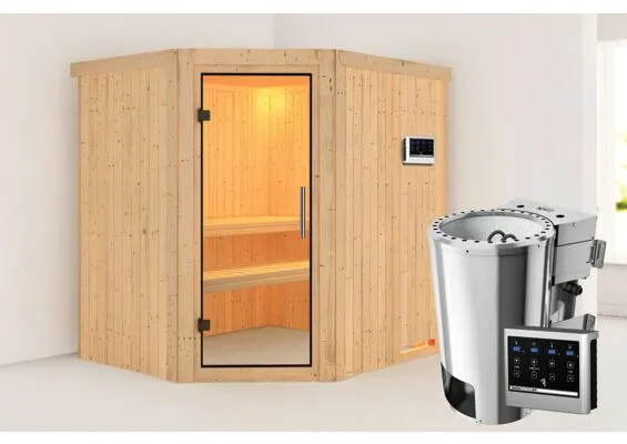 Karibu | Lilja Sauna | Helderglas Deur | Biokachel 3,6 kW Externe Bediening