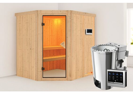 Karibu | Lilja Sauna | Bronzeglas Deur | Biokachel 3,6 kW Externe Bediening