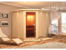 Karibu | Malin Sauna met Dakkraag | Bronzeglas Deur | Kachel 9 kW Geïntegreerde Bediening