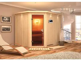 Karibu | Malin Sauna met Dakkraag | Bronzeglas Deur | Biokachel 9 kW Externe Bediening