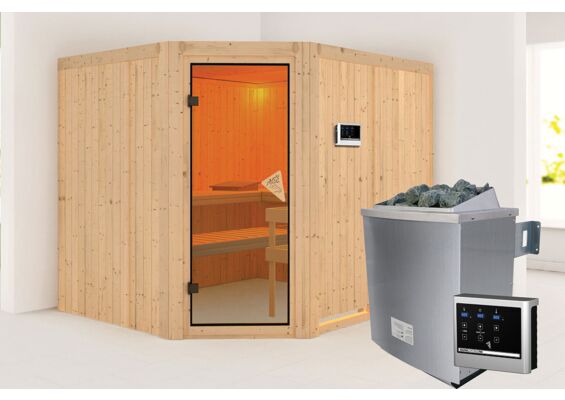 Karibu | Malin Sauna | Bronzeglas Deur | Kachel 9 kW Externe Bediening