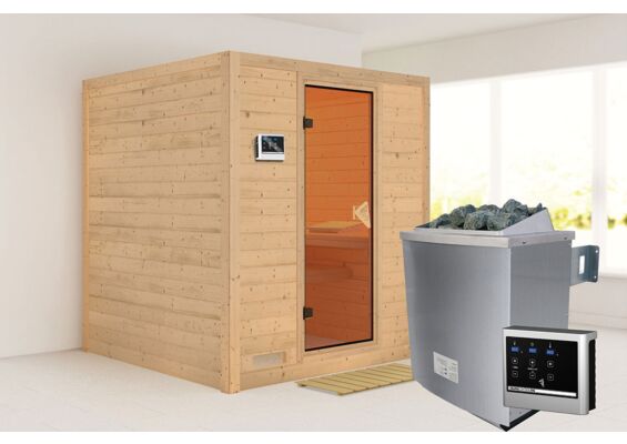 Karibu | Mojave Sauna | Bronzeglas Deur | Biokachel 9 kW Externe Bediening