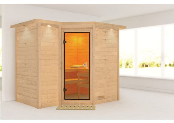 Karibu | Sahib 2 Sauna met Dakkraag | Bronzeglas Deur