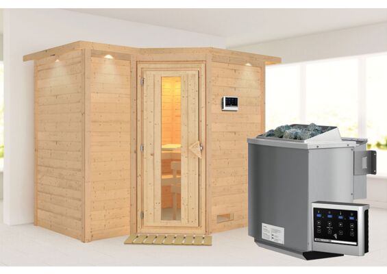 Karibu | Sahib 2 Sauna met Dakkraag | Energiesparende Deur | Biokachel 9 kW Externe Bediening