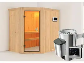 Karibu | Sauna Saja | Bronzeglas Deur | Biokachel 3,6 kW Externe Bediening