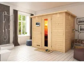 Karibu | Sonara Sauna met Dakkraag | Bronzeglas Deur