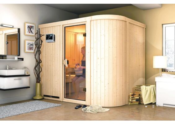 Karibu | Titania 4 Sauna | Bronzeglas Deur | Biokachel 9 kW Externe Bediening