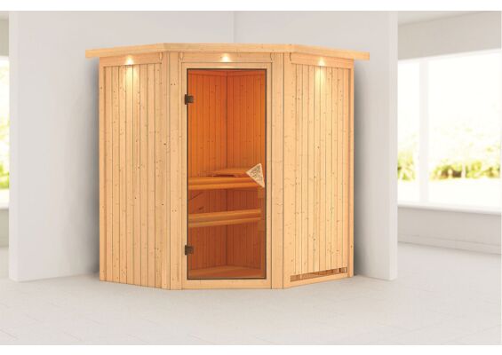 Karibu | Tonja Sauna met Dakkraag | Bronzeglas Deur