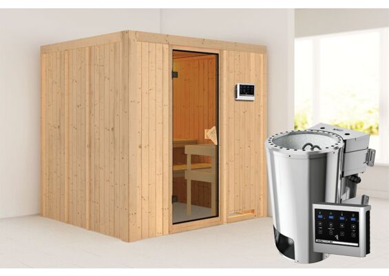 Karibu | Daria Sauna | Bronzeglas Deur | Biokachel 3,6 kW Externe Bediening