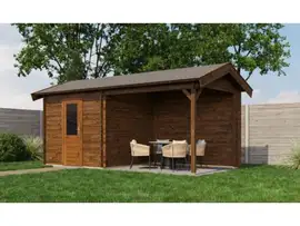 Lugarde Select Blokhut met overkapping Markelo 250x250cm + 300cm - Keteldruk Bruin