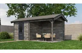 Lugarde Select Blokhut met overkapping Markelo 250x250cm + 300cm - Keteldruk Grijs