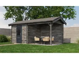 Lugarde Select Blokhut met overkapping Markelo 250x250cm + 300cm - Keteldruk Grijs