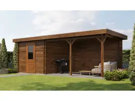 Lugarde Select | Tuinhuis Ede met Overkapping Rechts 250 + 400 x 250 | Keteldruk Bruin
