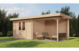 Lugarde Select Blokhut met overkapping Wageningen 300x250cm + 300cm - Onbehandeld