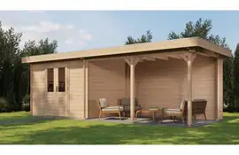 Lugarde Select Blokhut met overkapping Zandvoort 300x250cm + 400cm - Onbehandeld