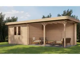 Lugarde Select Blokhut met overkapping Zandvoort 300x250cm + 400cm - Onbehandeld