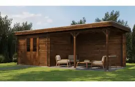Lugarde Select Blokhut met overkapping Zandvoort 300x250cm + 400cm - Keteldruk Bruin