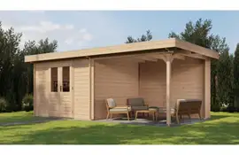 Lugarde Select Blokhut met overkapping Hilversum 300x300cm + 300cm - Onbehandeld