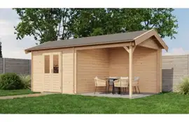 Lugarde Select Blokhut met overkapping Raalte 300x300cm + 300cm - Onbehandeld