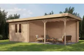 Lugarde Select Blokhut met overkapping Harderwijk 300x300cm + 400cm - Onbehandeld