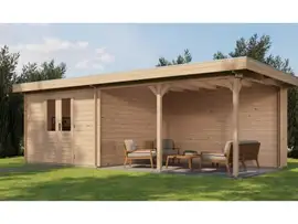 Lugarde Select Blokhut met overkapping Harderwijk 300x300cm + 400cm - Onbehandeld