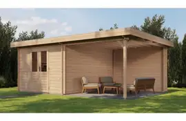 Lugarde Select Blokhut met overkapping Tiel 300x400cm + 300cm - Onbehandeld