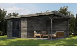 Lugarde Select Blokhut met overkapping Tiel 300x400cm + 300cm - Keteldruk Grijs