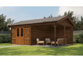 Lugarde Select | Tuinhuis Hattem met Overkapping Rechts 300 + 300 x 400 | Keteldruk Bruin
