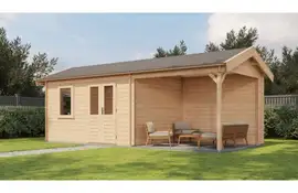 Lugarde Select Blokhut met overkapping Holten 400x300cm + 300cm - Onbehandeld