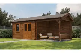 Lugarde Select Blokhut met overkapping Holten 400x300cm + 300cm - Keteldruk Bruin