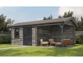 Lugarde Select | Tuinhuis Holten met Overkapping Rechts 400 + 300 x 300 | Keteldruk Grijs