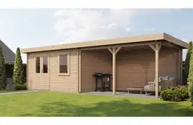 Lugarde Select Blokhut met overkapping Huissen 400x300cm + 400cm - Onbehandeld