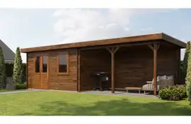 Lugarde Select Blokhut met overkapping Huissen 400x300cm + 400cm - Keteldruk Bruin