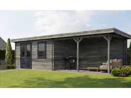 Lugarde Select | Tuinhuis Huissen met Overkapping Rechts 400 + 400 x 300 | Keteldruk Grijs